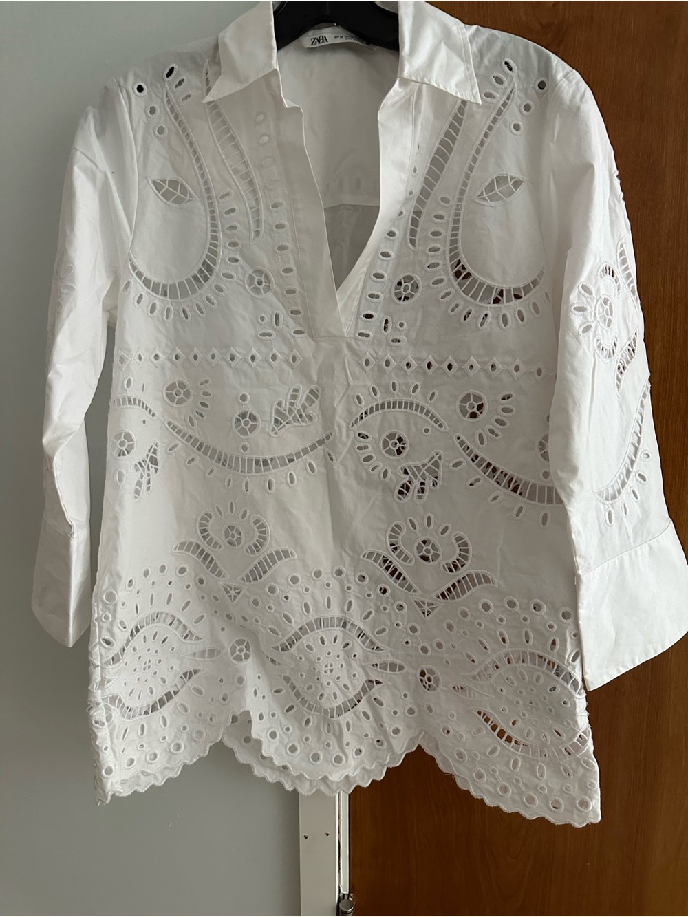 Zara White Eyelet Cotton Tunic Blouse